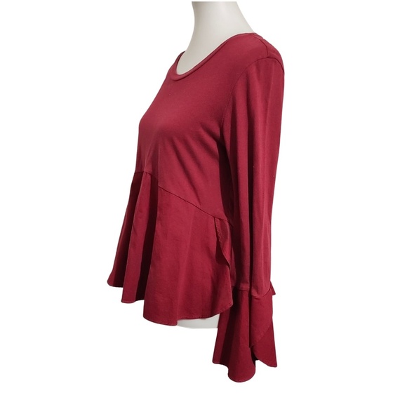 Guest Editor Maroon Bell Sleeve Peplum Top - Picture 9 of 11